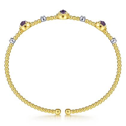 14K White-Yellow Gold Amethyst and Diamond Station Bujukan Bangle