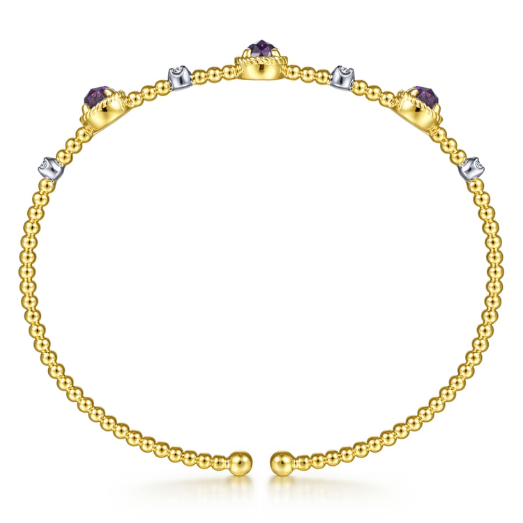 14K White-Yellow Gold Amethyst and Diamond Station Bujukan Bangle