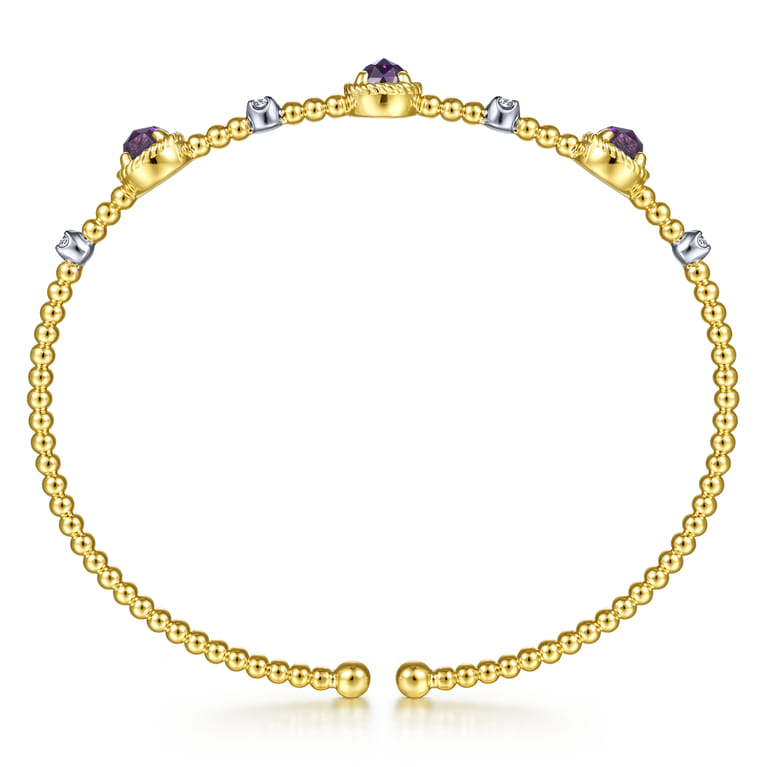 14K White-Yellow Gold Amethyst and Diamond Station Bujukan Bangle - 0.11 ct - Shot 3