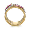 14K White  Yellow Gold Baguette Ruby and Diamond Easy Stackable Ring - 0.2 ct