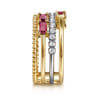 14K White  Yellow Gold Baguette Ruby and Diamond Easy Stackable Ring - 0.2 ct