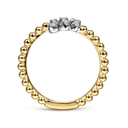 14K White  Yellow Gold Beaded Diamond Bypass Ring-Bujukan
