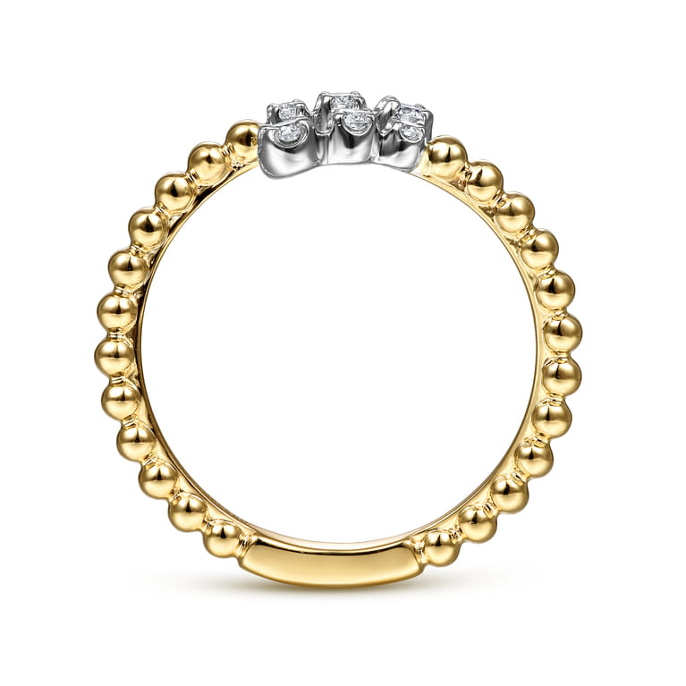 14K White  Yellow Gold Beaded Diamond Bypass Ring-Bujukan - 0.14 ct - Shot 2
