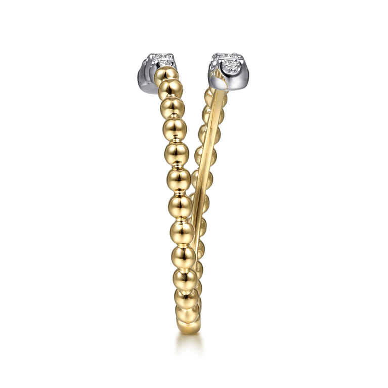 14K White  Yellow Gold Beaded Diamond Bypass Ring-Bujukan - 0.14 ct - Shot 4