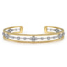 14K White  Yellow Gold Beaded Diamond Cuff Bangle Bracelet 0.4ct-Bujukan - 0.4 ct
