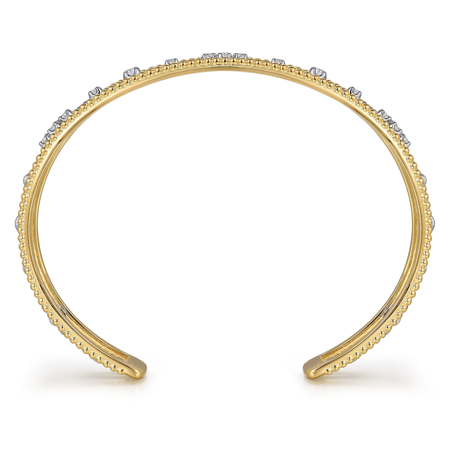 14K White  Yellow Gold Beaded Diamond Cuff Bangle Bracelet 0.4ct-Bujukan - 0.4 ct - Shot 3