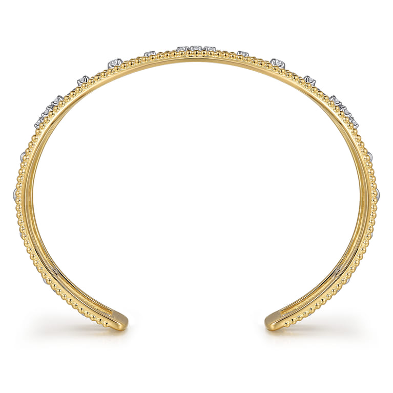 14K White  Yellow Gold Beaded Diamond Cuff Bangle Bracelet 0.4ct-Bujukan - 0.4 ct - Shot 3