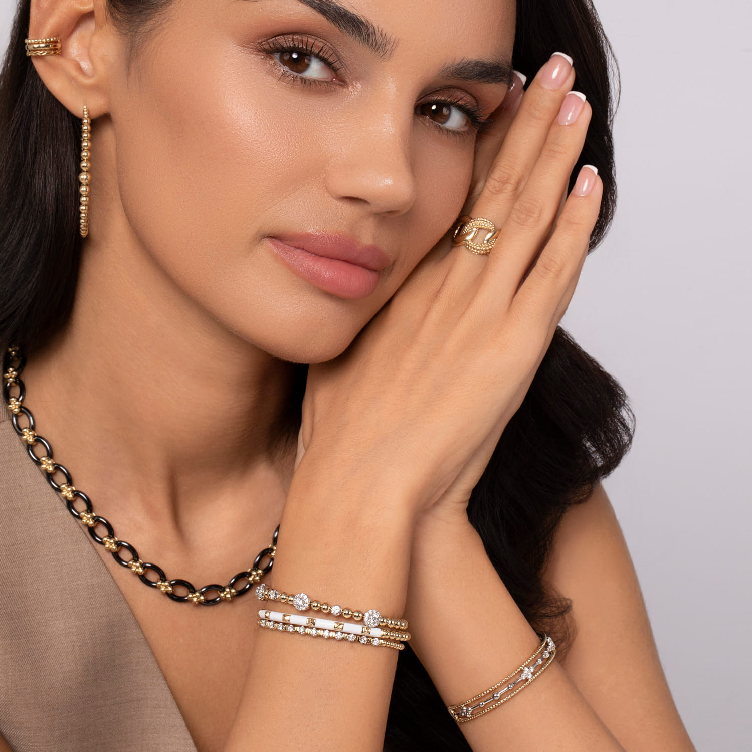 14K White  Yellow Gold Beaded Diamond Cuff Bangle Bracelet 0.4ct-Bujukan - 0.4 ct - Shot 5