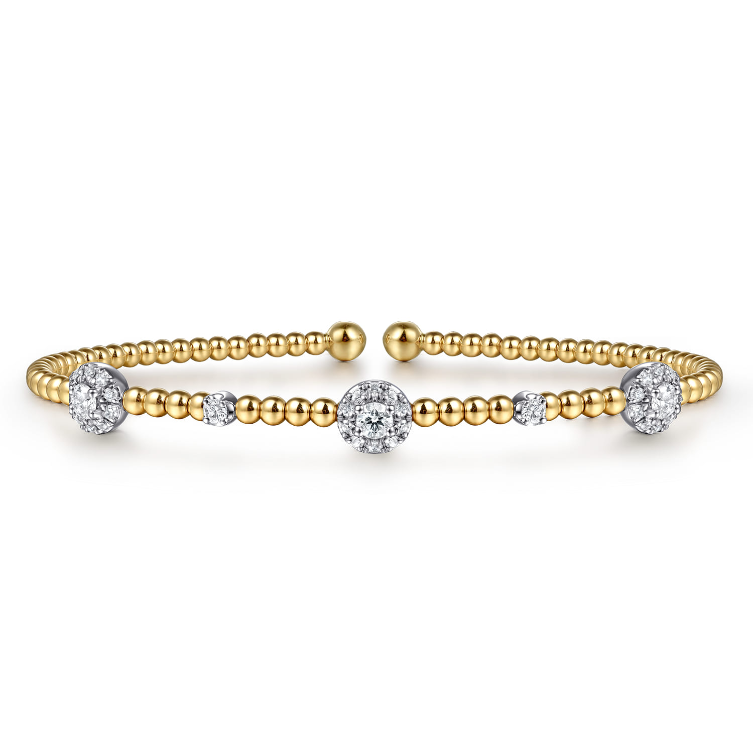 14K White  Yellow Gold Beaded Diamond Cuff Bangle Bracelet 0.5ct-Bujukan - 0.5 ct - Shot 1