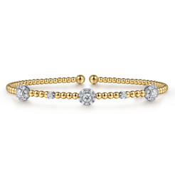 14K White  Yellow Gold Beaded Diamond Cuff Bangle Bracelet 0.5ct-Bujukan