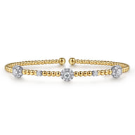 14K White  Yellow Gold Beaded Diamond Cuff Bangle Bracelet 0.5ct-Bujukan