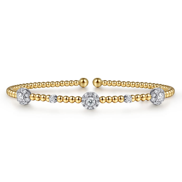 14K White  Yellow Gold Beaded Diamond Cuff Bangle Bracelet 0.5ct-Bujukan - 0.5 ct - Shot 1
