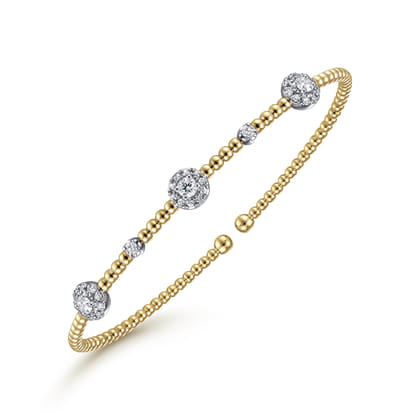 14K White  Yellow Gold Beaded Diamond Cuff Bangle Bracelet 0.5ct-Bujukan