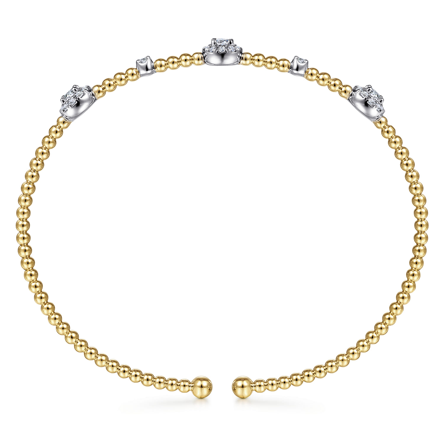 14K White  Yellow Gold Beaded Diamond Cuff Bangle Bracelet 0.5ct-Bujukan - 0.5 ct - Shot 3