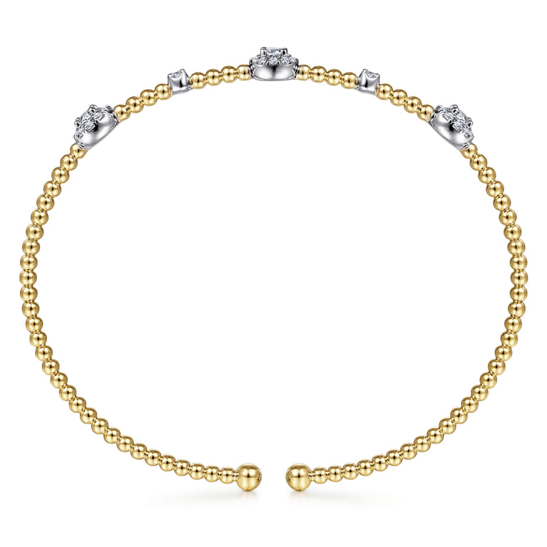 14K White  Yellow Gold Beaded Diamond Cuff Bangle Bracelet 0.5ct-Bujukan - 0.5 ct - Shot 3