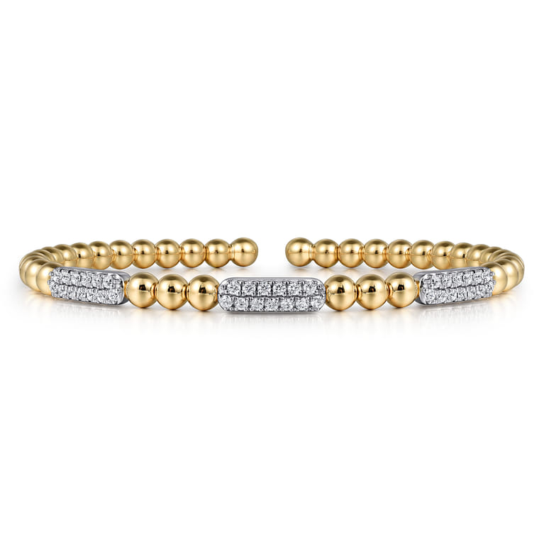 14K White  Yellow Gold Beaded Diamond Cuff Bangle Bracelet 0.5ct-Bujukan - 0.5 ct - Shot 1