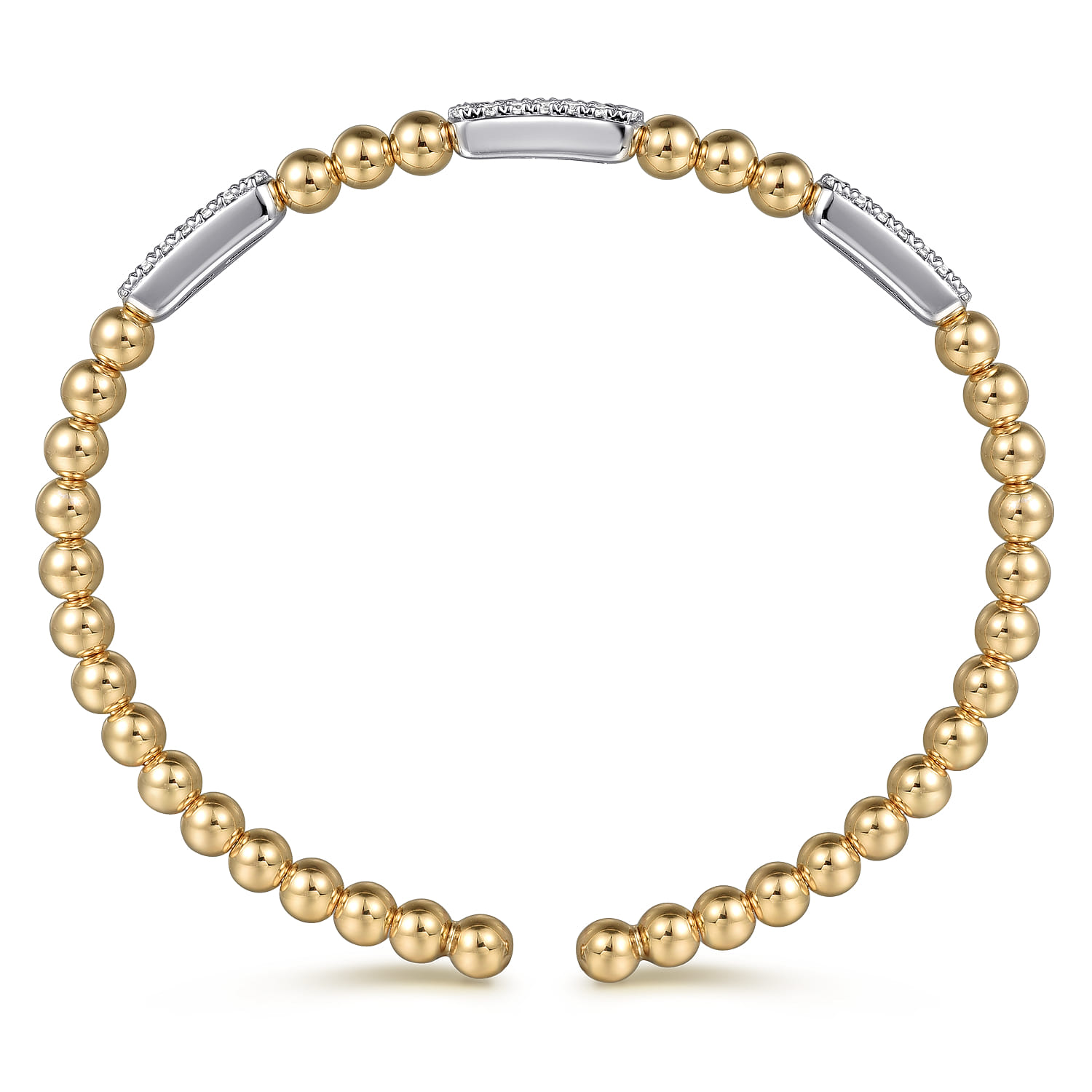 14K White  Yellow Gold Beaded Diamond Cuff Bangle Bracelet 0.5ct-Bujukan - 0.5 ct - Shot 3