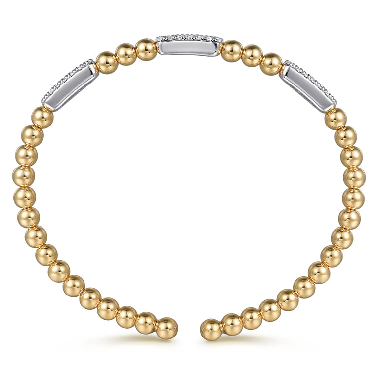 14K White  Yellow Gold Beaded Diamond Cuff Bangle Bracelet 0.5ct-Bujukan - 0.5 ct - Shot 3