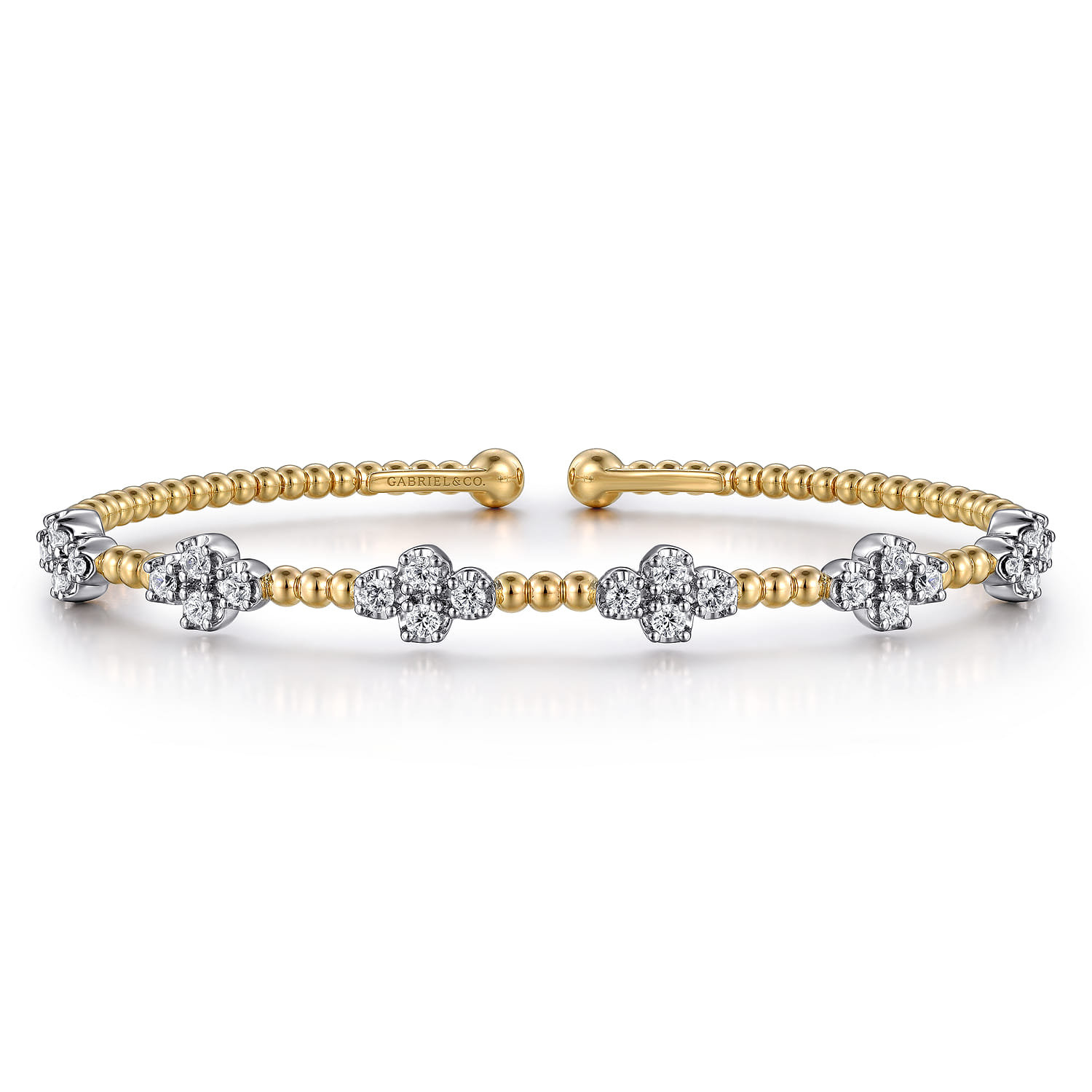 14K White  Yellow Gold Beaded Diamond Cuff Bangle Bracelet 0.7ct-Bujukan - 0.7 ct - Shot 1