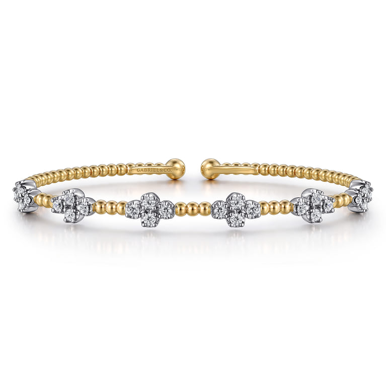 14K White  Yellow Gold Beaded Diamond Cuff Bangle Bracelet 0.7ct-Bujukan - 0.7 ct - Shot 1