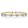 14K White  Yellow Gold Beaded Diamond Cuff Bangle Bracelet 0.7ct-Bujukan - 0.7 ct
