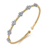 14K White  Yellow Gold Beaded Diamond Cuff Bangle Bracelet 0.7ct-Bujukan - 0.7 ct