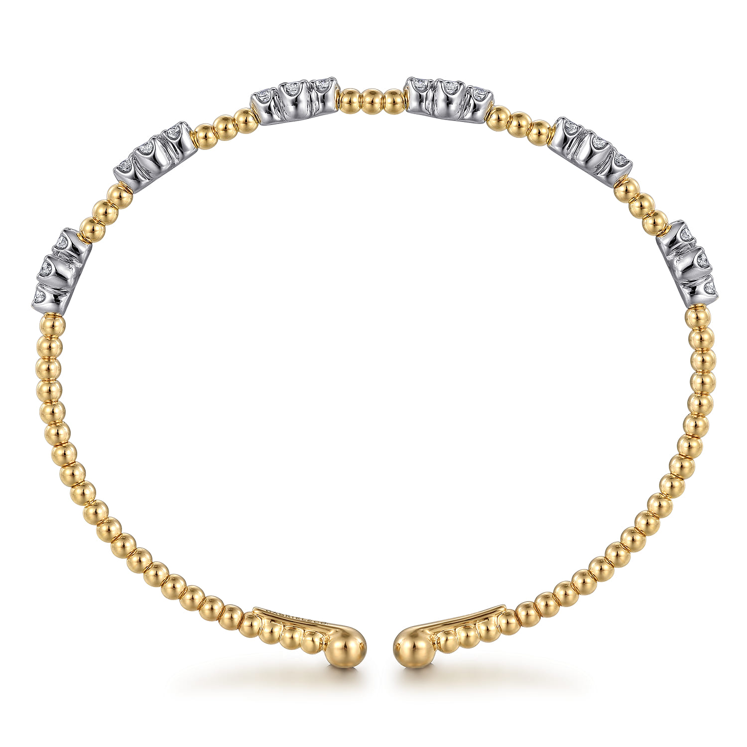 14K White  Yellow Gold Beaded Diamond Cuff Bangle Bracelet 0.7ct-Bujukan - 0.7 ct - Shot 3
