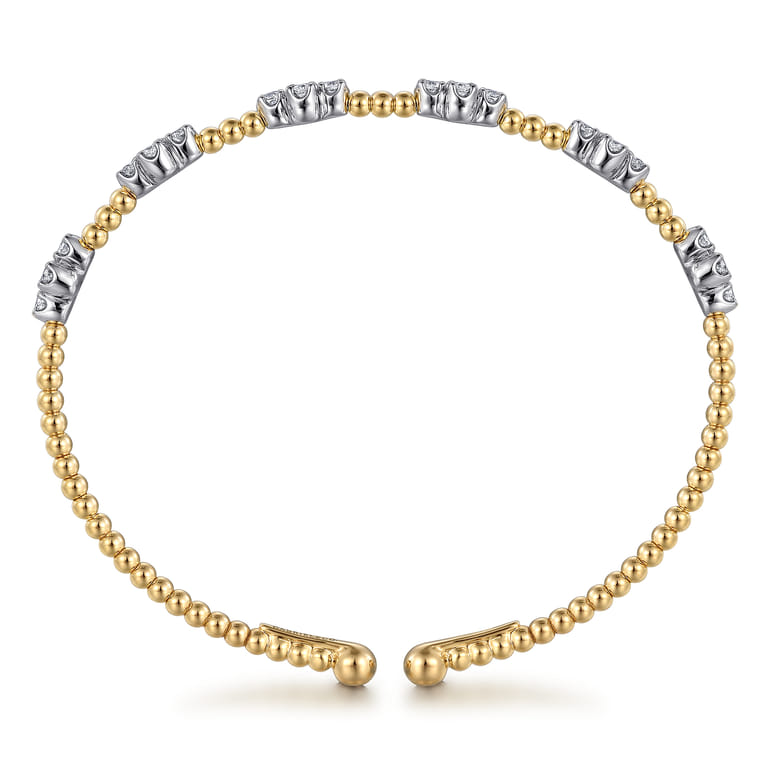 14K White  Yellow Gold Beaded Diamond Cuff Bangle Bracelet 0.7ct-Bujukan - 0.7 ct - Shot 3
