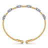 14K White  Yellow Gold Beaded Diamond Cuff Bangle Bracelet 0.7ct-Bujukan - 0.7 ct