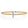 14K White  Yellow Gold Beaded Diamond Cuff Bangle Bracelet 6.25 inch-Bujukan - 0.3 ct