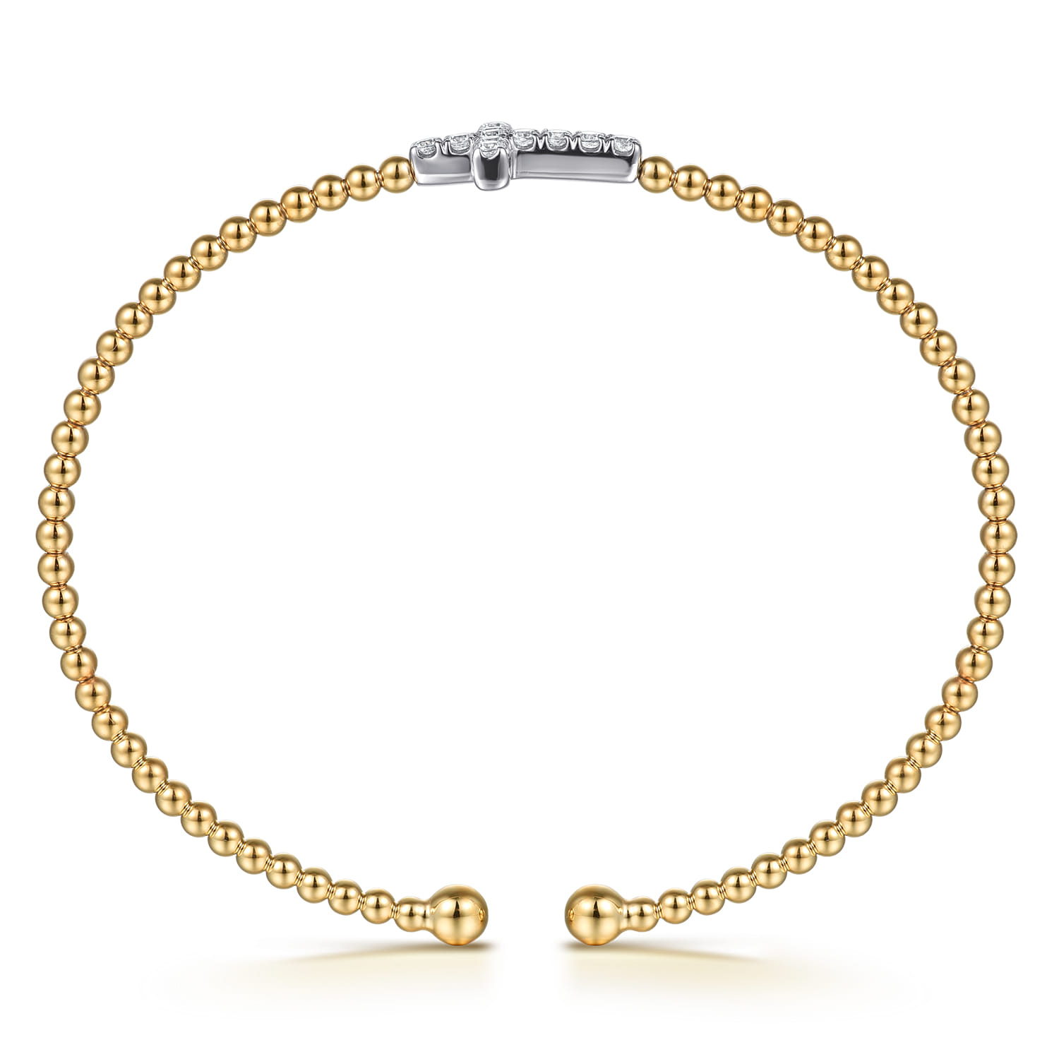 14K White  Yellow Gold Beaded Diamond Cuff Bangle Bracelet 6.25 inch-Bujukan - 0.3 ct - Shot 3