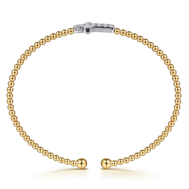 14K White  Yellow Gold Beaded Diamond Cuff Bangle Bracelet 6.25 inch-Bujukan - 0.3 ct - Shot 3