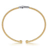 14K White  Yellow Gold Beaded Diamond Cuff Bangle Bracelet 6.25 inch-Bujukan - 0.3 ct