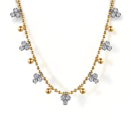 14K White  Yellow Gold Beaded Diamond Droplet Necklace-Bujukan