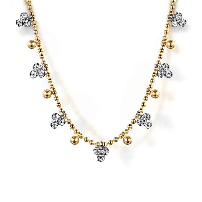 14K White  Yellow Gold Beaded Diamond Droplet Necklace-Bujukan - 0.5 ct - Shot 1