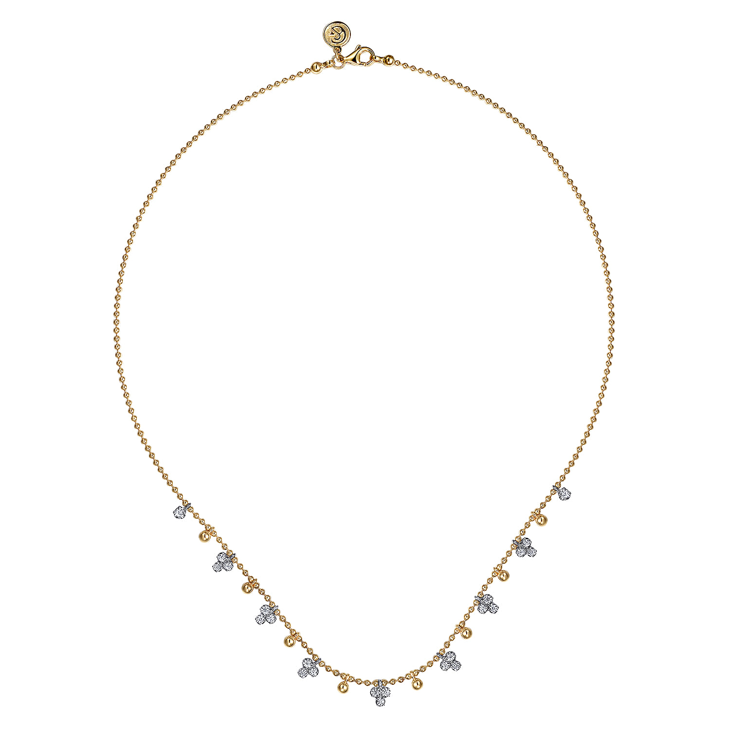 14K White  Yellow Gold Beaded Diamond Droplet Necklace-Bujukan