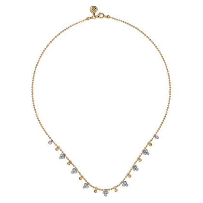 14K White  Yellow Gold Beaded Diamond Droplet Necklace-Bujukan