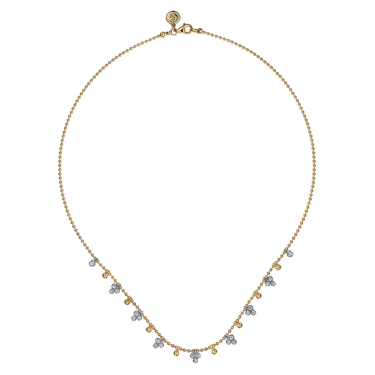 14K White  Yellow Gold Beaded Diamond Droplet Necklace-Bujukan - 0.5 ct - Shot 2