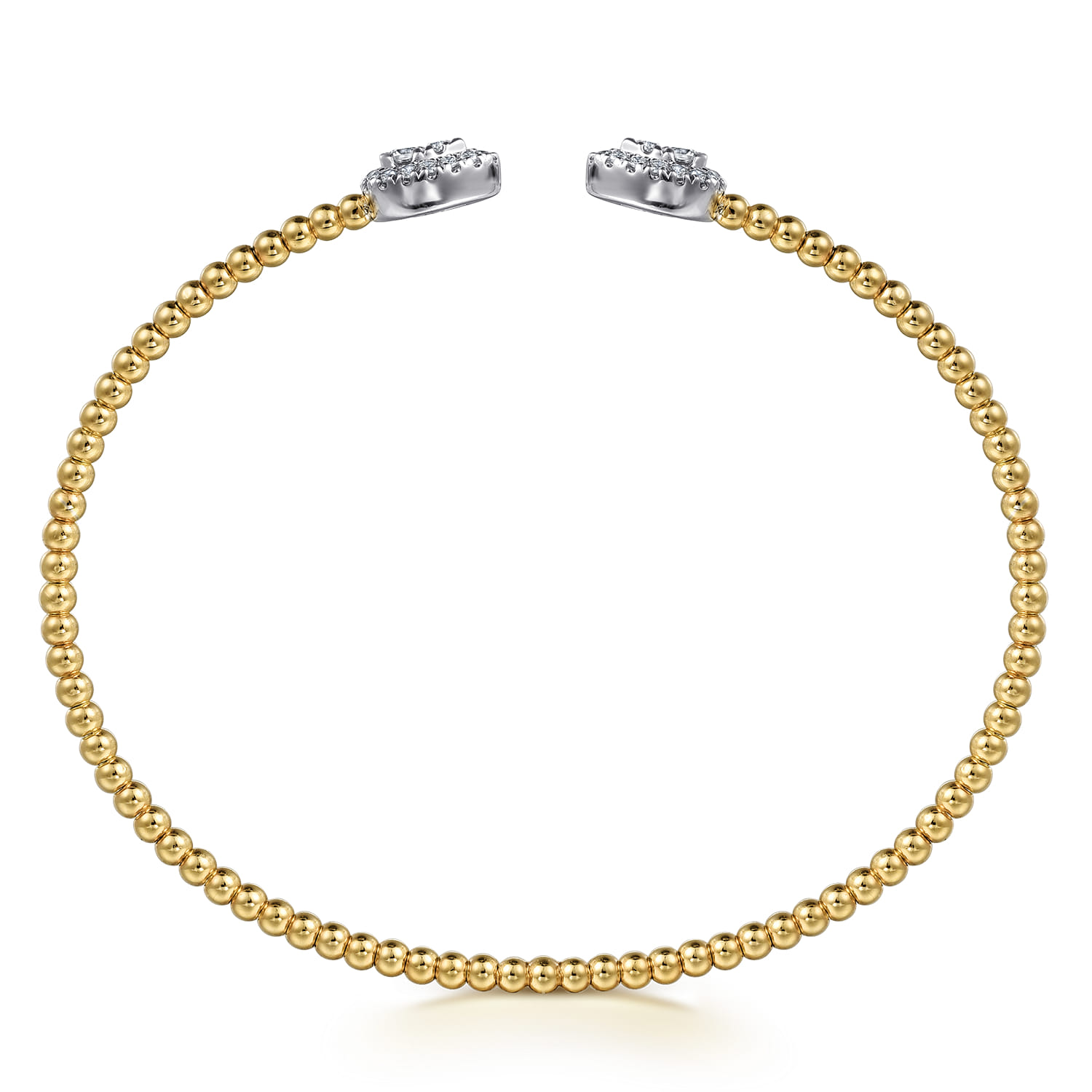 14K White  Yellow Gold Beaded Diamond Open Bangle Bracelet-Bujukan - 0.32 ct - Shot 3