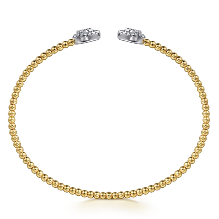 14K White  Yellow Gold Beaded Diamond Open Bangle Bracelet-Bujukan - 0.32 ct - Shot 3