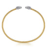 14K White  Yellow Gold Beaded Diamond Open Bangle Bracelet-Bujukan - 0.32 ct