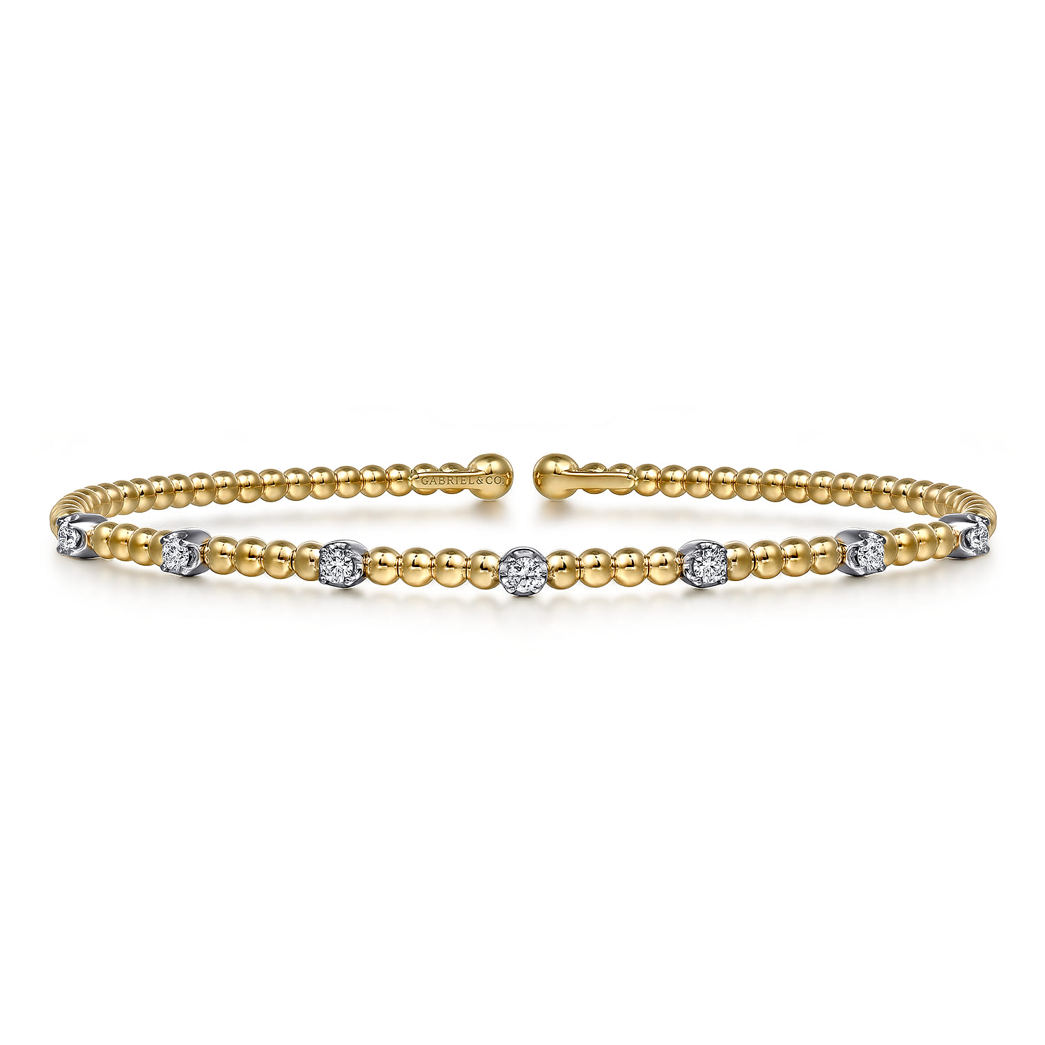 14K White Yellow Gold Beaded Diamond Stations Bangle-Bujukan - 0.21 ct - Shot 1