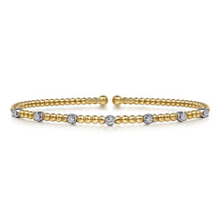 14K White Yellow Gold Beaded Diamond Stations Bangle-Bujukan