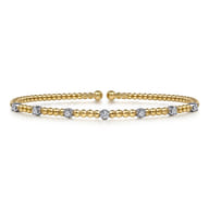 14K White Yellow Gold Beaded Diamond Stations Bangle-Bujukan
