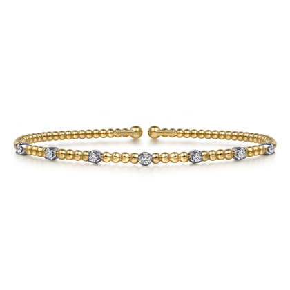 14K White Yellow Gold Beaded Diamond Stations Bangle-Bujukan