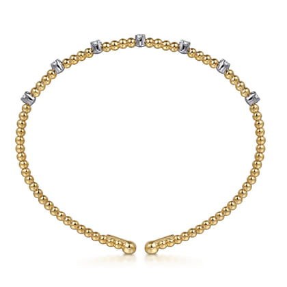 14K White Yellow Gold Beaded Diamond Stations Bangle-Bujukan