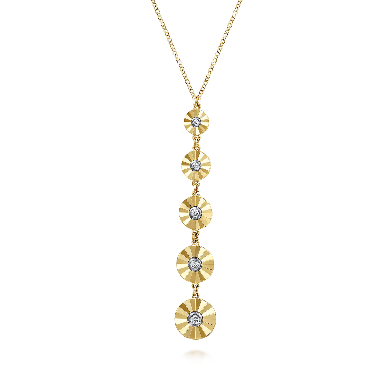 14K White  Yellow Gold Bezel Set Diamond Pendant Necklace - 0.13 ct - Shot 1