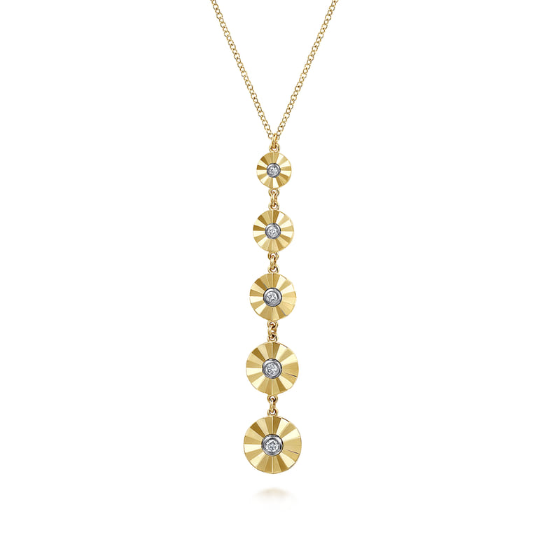 14K White  Yellow Gold Bezel Set Diamond Pendant Necklace - 0.13 ct - Shot 1