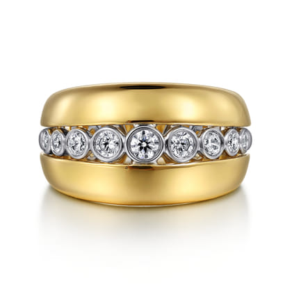 14K White-Yellow Gold Bezel Set Diamond Wide Band Ring