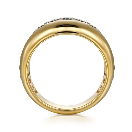 14K White-Yellow Gold Bezel Set Diamond Wide Band Ring